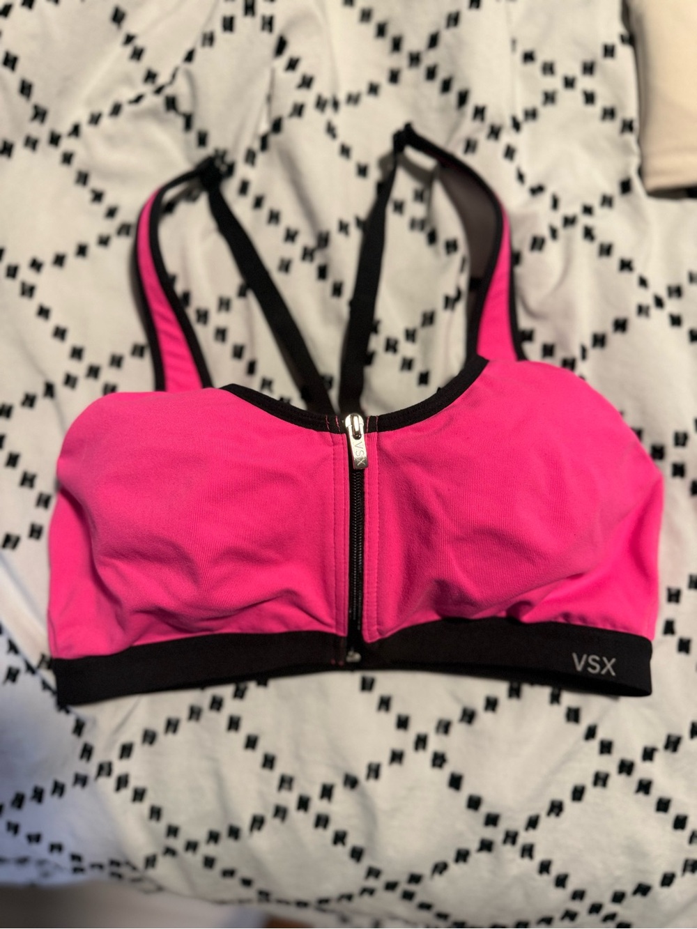 Victoria's Secret Hot Pink and Black Front-Zip Sports Bra
